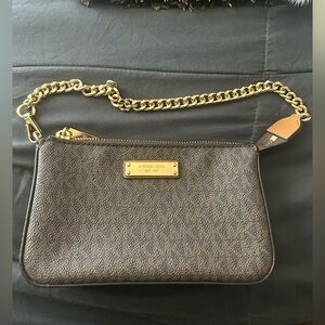 Michael Kors Brown Logo Chain Pouchette